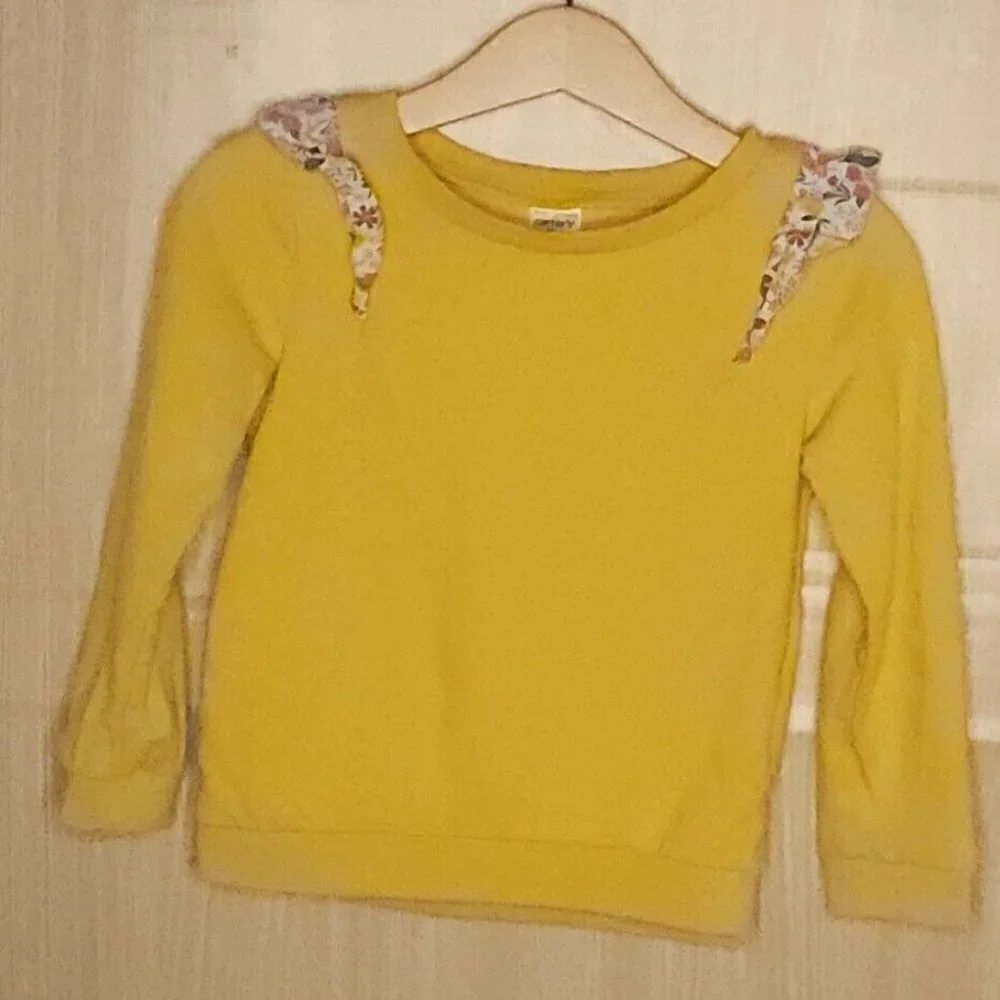 Carter's Toddler Girls Gold Yellow Sweatshirt Floral Shoulder Detail 3T